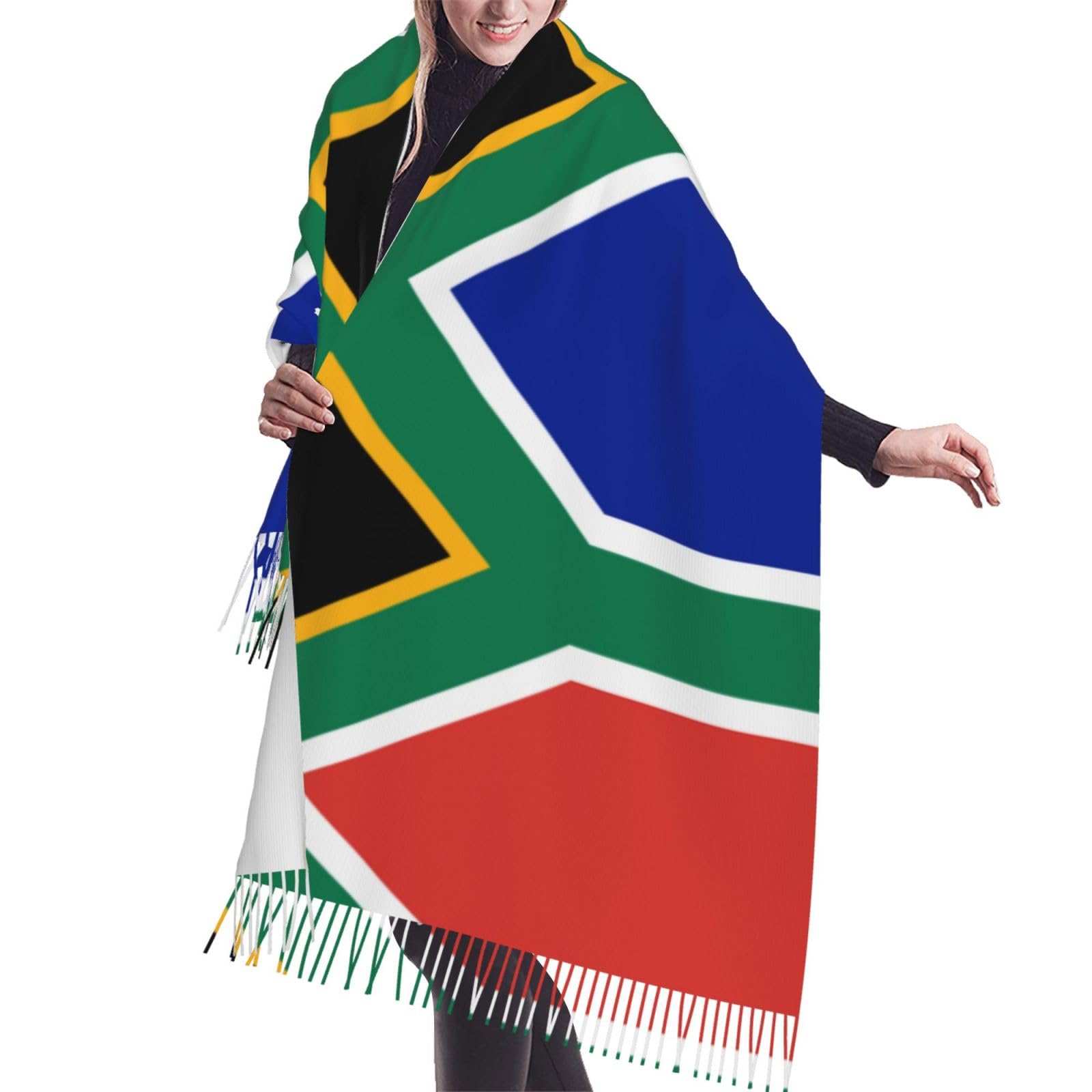 FAIRAH South Africa Flag Printed Autumn And Winter Cashmere Tassel Scarf, Suitable For Daily Warmth