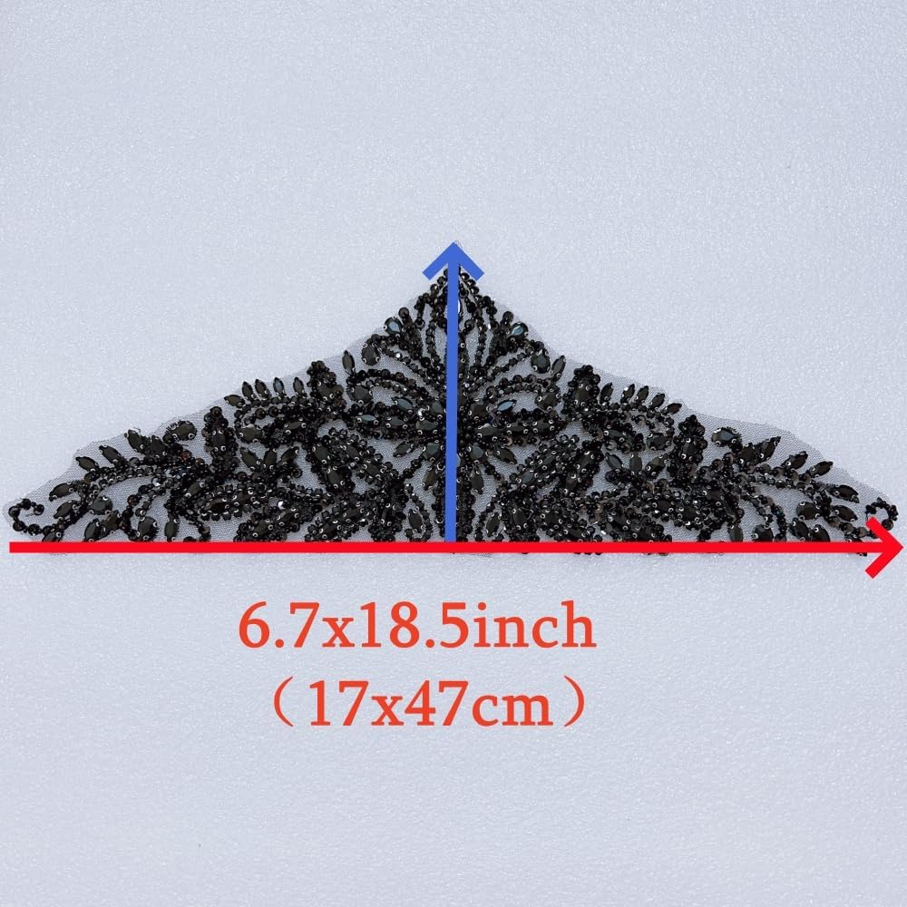 Handmade Rhinestone Applique Bridal Accessories Glass Stones Crystal Belt Wedding Dress Sash DIY Waist Accessory (Black)