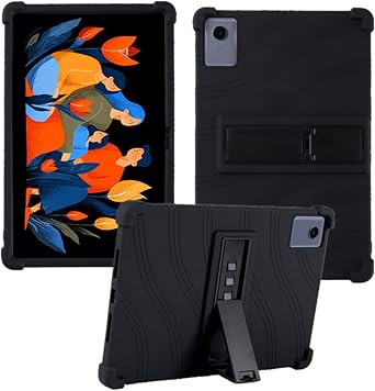 Case for Lenovo Idea Tab Plus 12.1 Inch/Tab K12, Kids Friendly Soft Silicone Adjustable Stand Cover for Idea Tab Plus/Tab K12 TB361FU/TB361ZU 2025 Tablet Black
