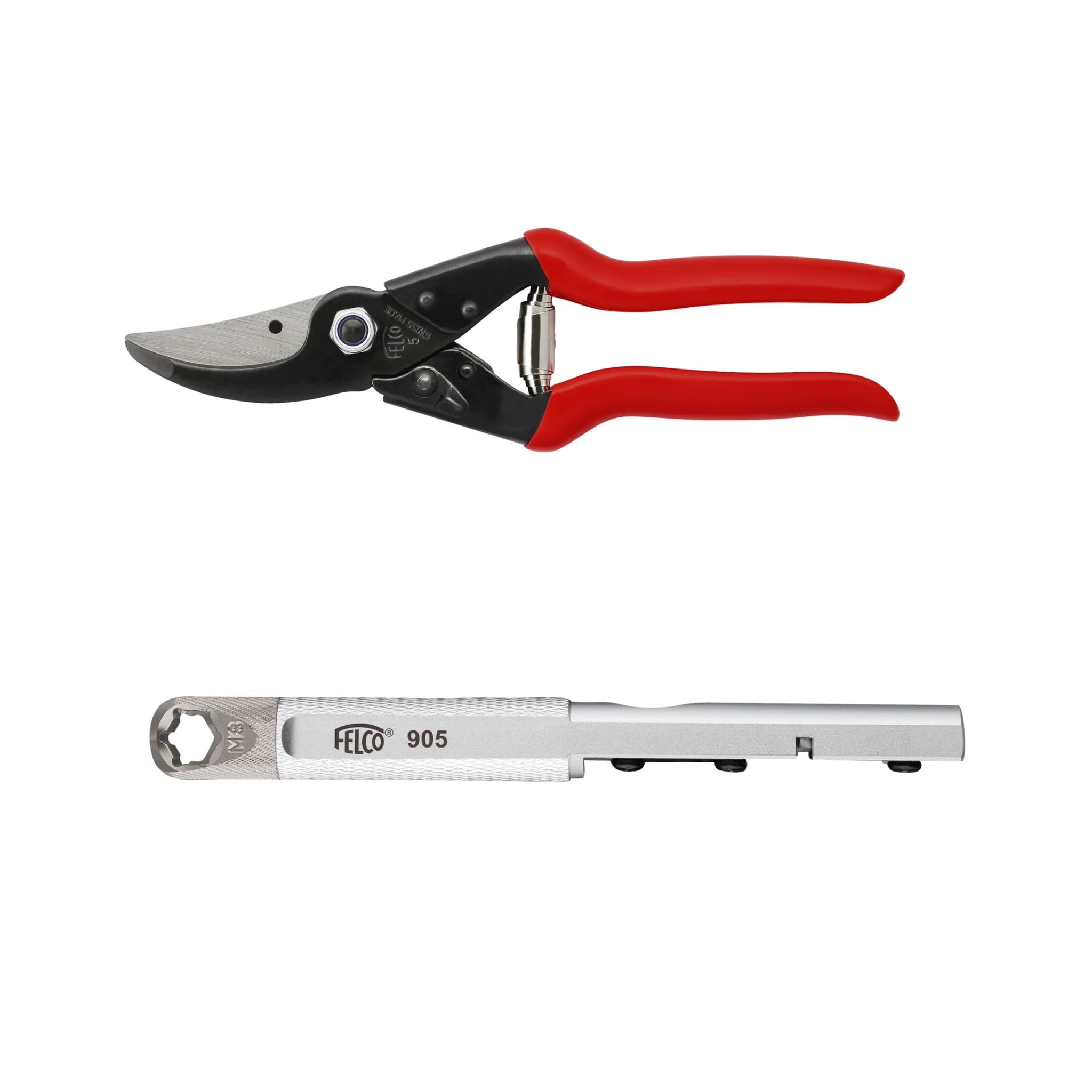 FELCO 5 Forbici da Potatura Professionali Bypass 25 mm in Acciaio per Mano Destra e Mani Grandi con Affilatore Multifunzionale FELCO 905