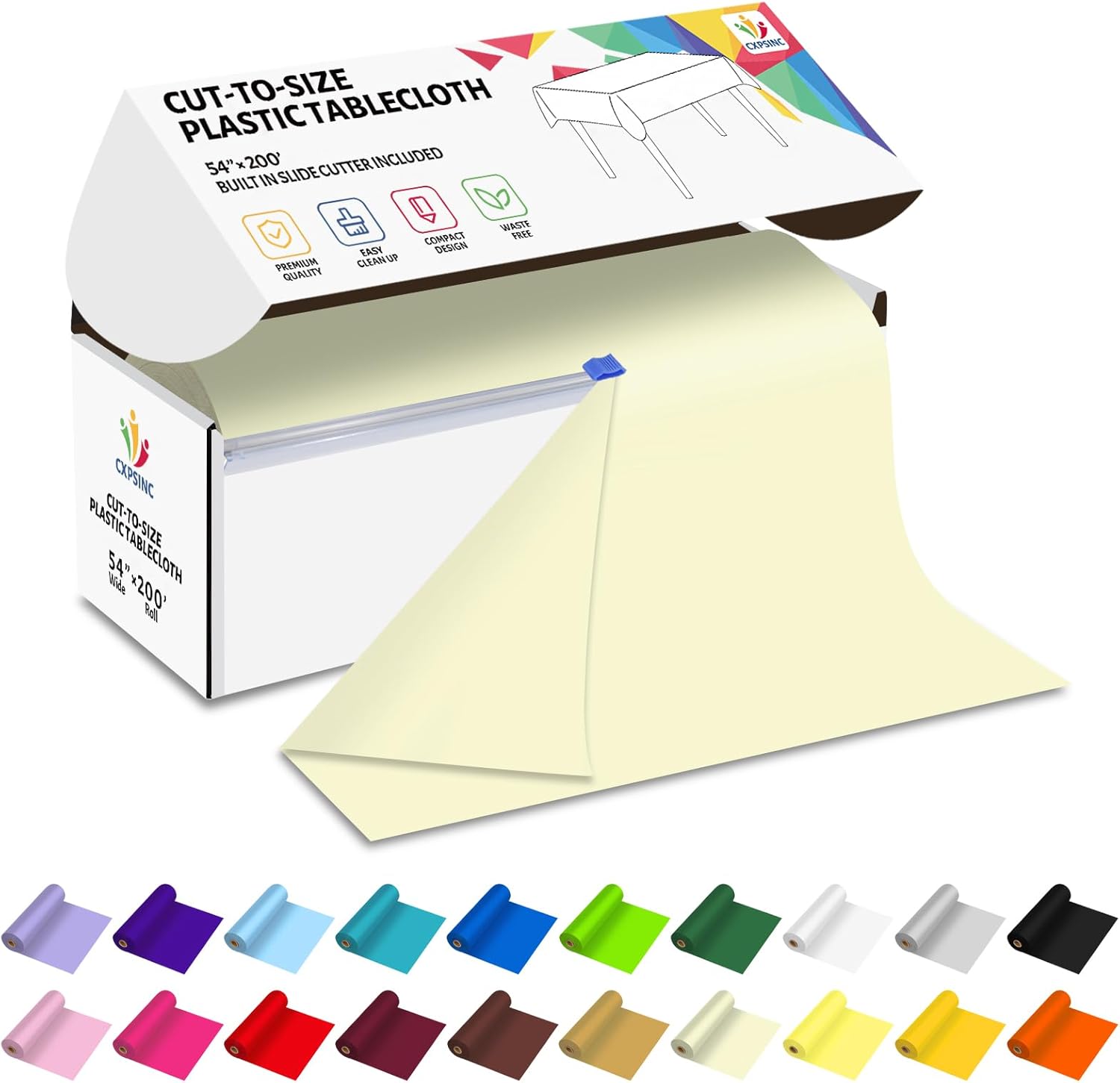 CXPSINC 54 Inch X 200 Feet Plastic Table Cover Roll Disposable Tablecloth with Slide Cutter for All Type/Shape Tables | Picnic, Party, Banquet, Birthdays, Weddings (Beige) - Image 7