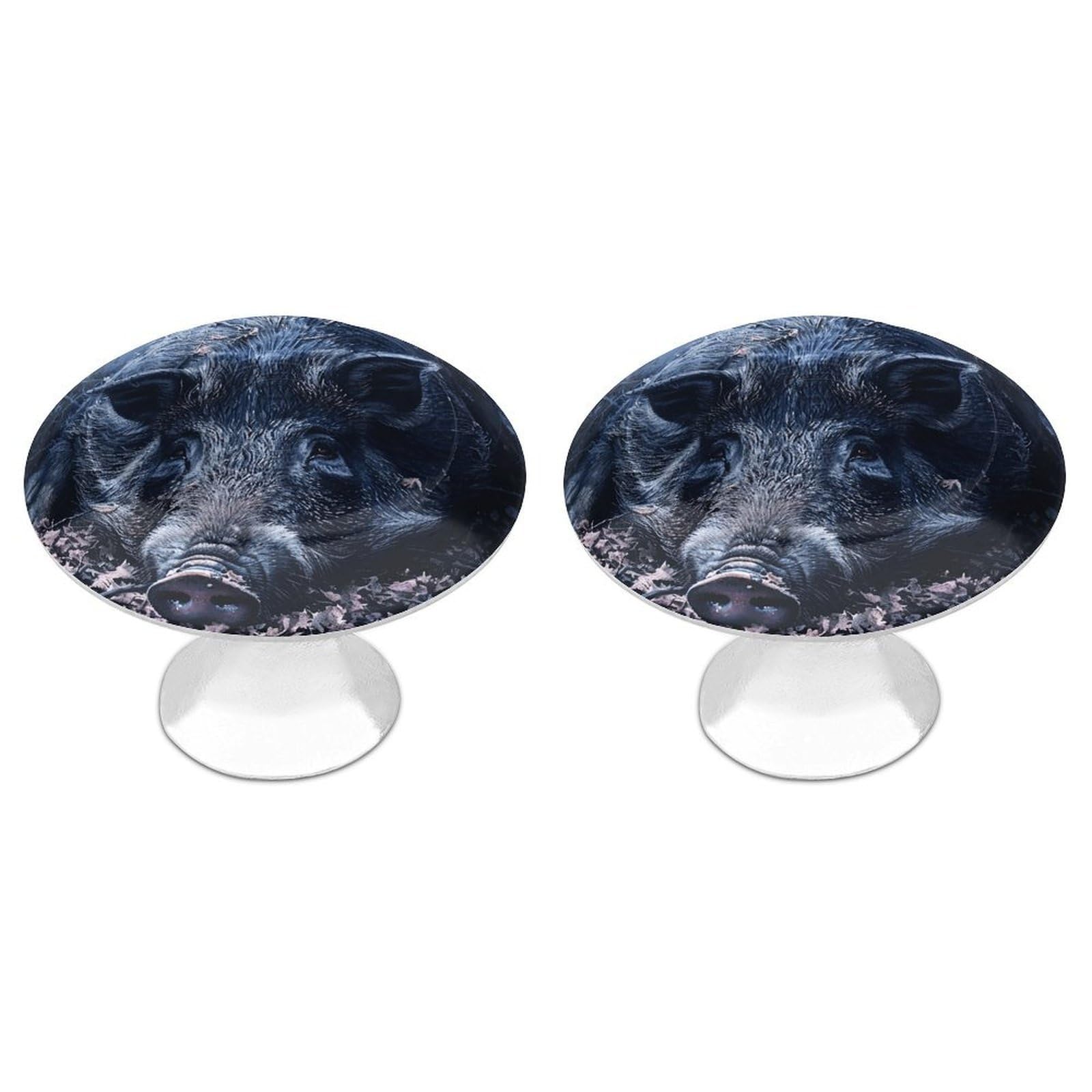 QMNLKH Wild Boar on The Ground Cabinet Knobs for Home, Round Drawer Pulls for Kitchen, Personalized Cupboard Handles with Screw, Fashion Dresser Knobs for Office, Drawer Handles, 2 Packs