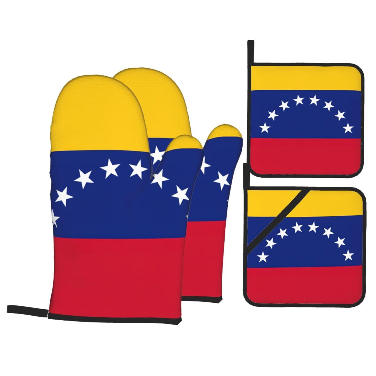 Flag of Venezuela Print 4-Piece Oven Microwaving Set Waterproof Kitchen Gloves for Baking Grilling Cooking