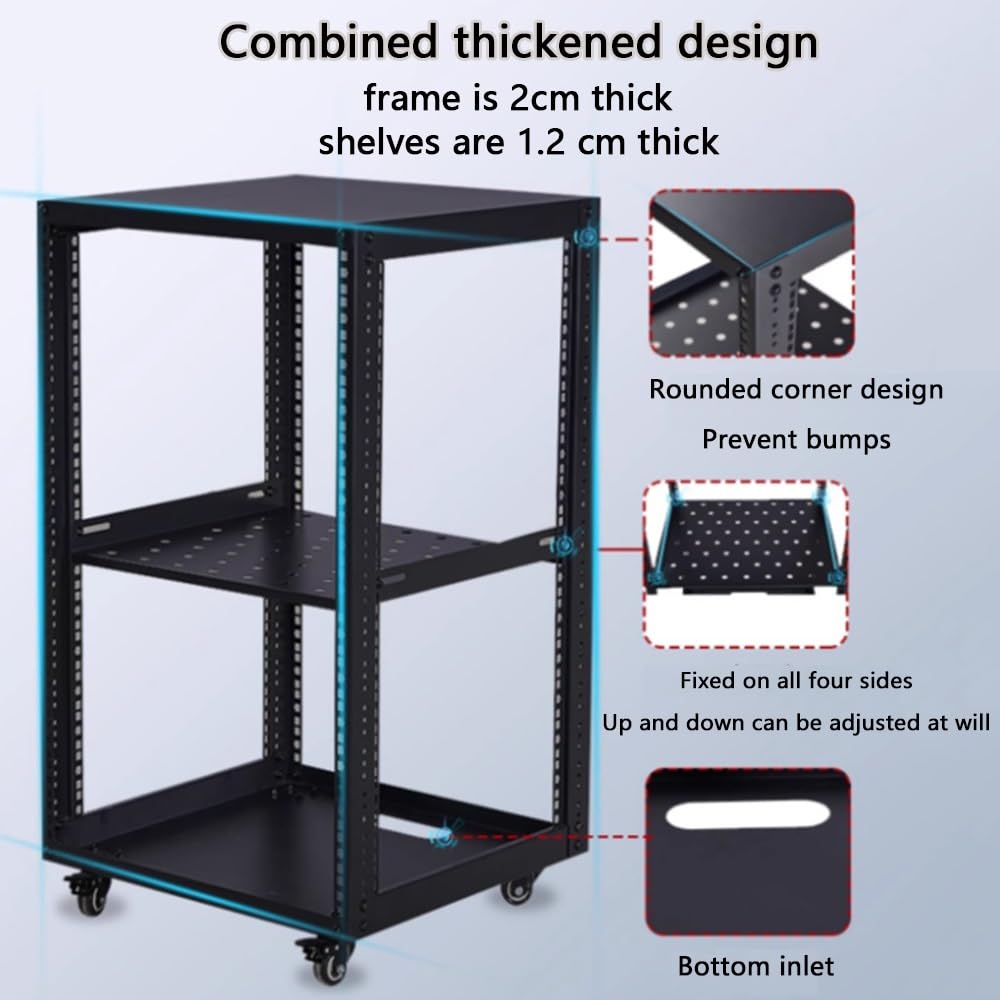Rack de serveur à cadre ouvert avec roulettes - Support stéréo AV pour ordinateur/informatique/informatique/équipement informatique (50 x 47,7 x 71,8 cm)