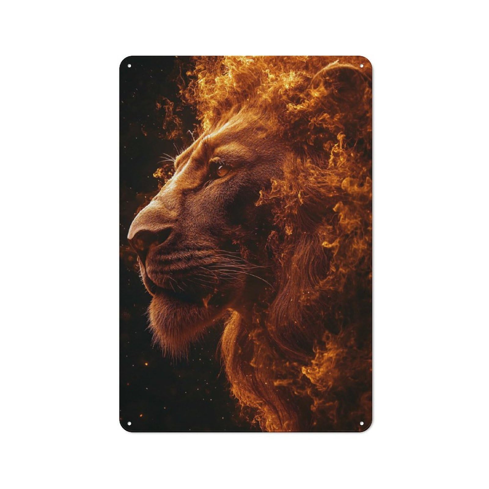 Junmoney Style-17 Old Style Fiery Lion Profile Metal Sign 30X20cm, Bar Wall Plaque For Diner, Restaurant, Shed Or Kitchen