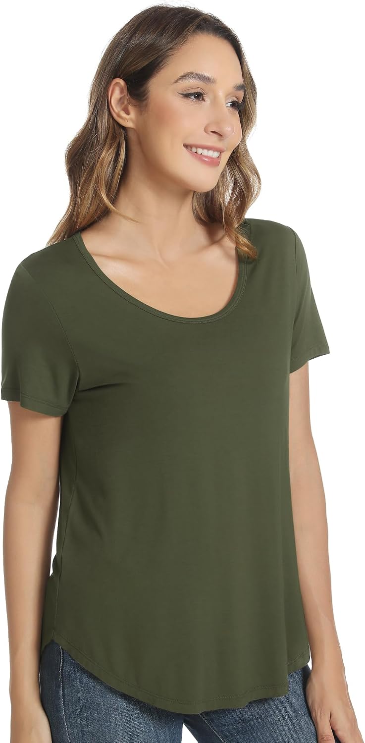 WiWi Women's Bamboo Viscose Scoop Neck Short Sleeve T Shirt Casual Summer Cooling Basic Tee Tops Soft Lounge Pajamas S-XXL