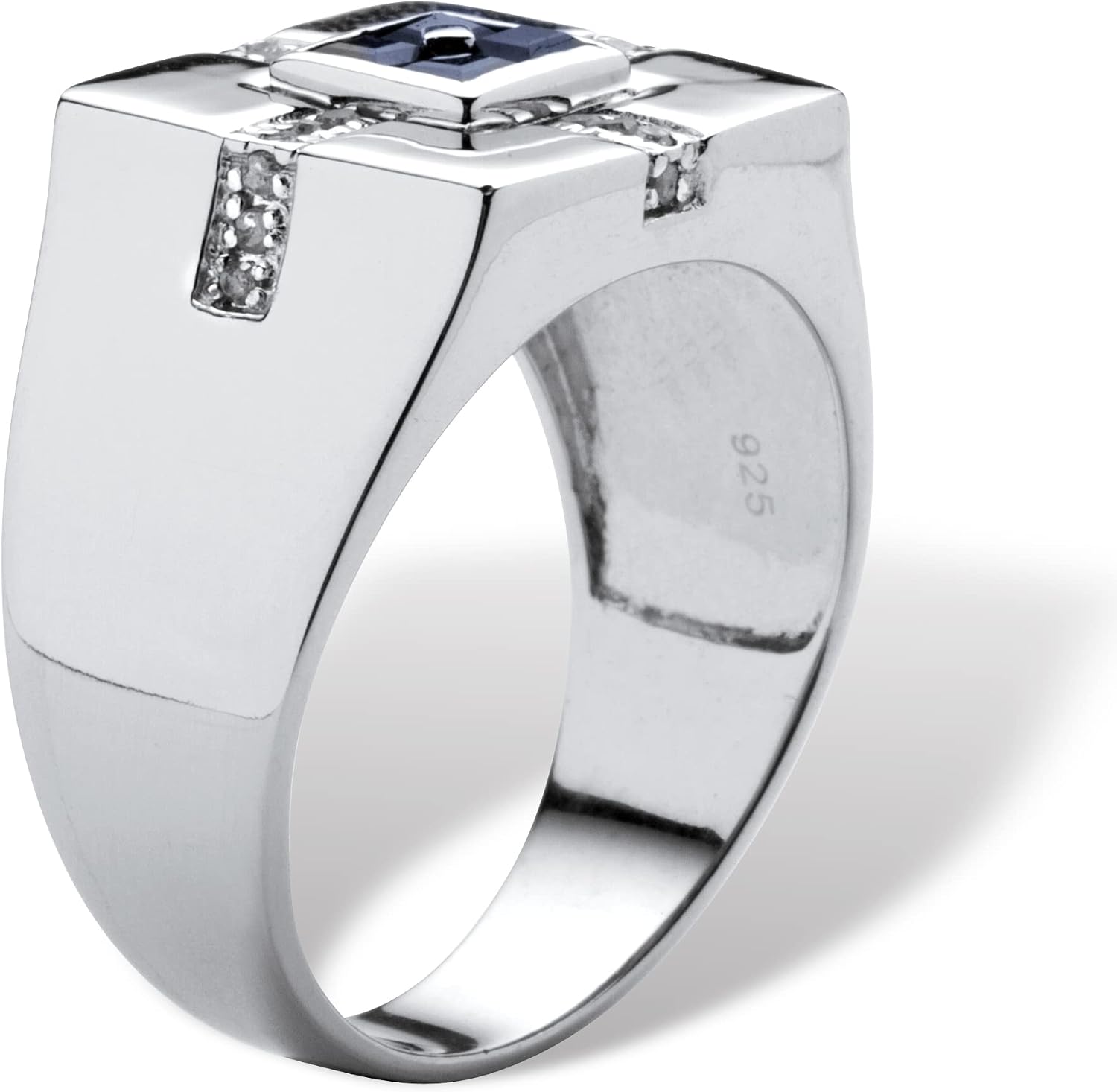 PalmBeach Men's Sterling Silver Square Genuine Blue Sapphire and Diamond Accent Ring Sizes 8-16