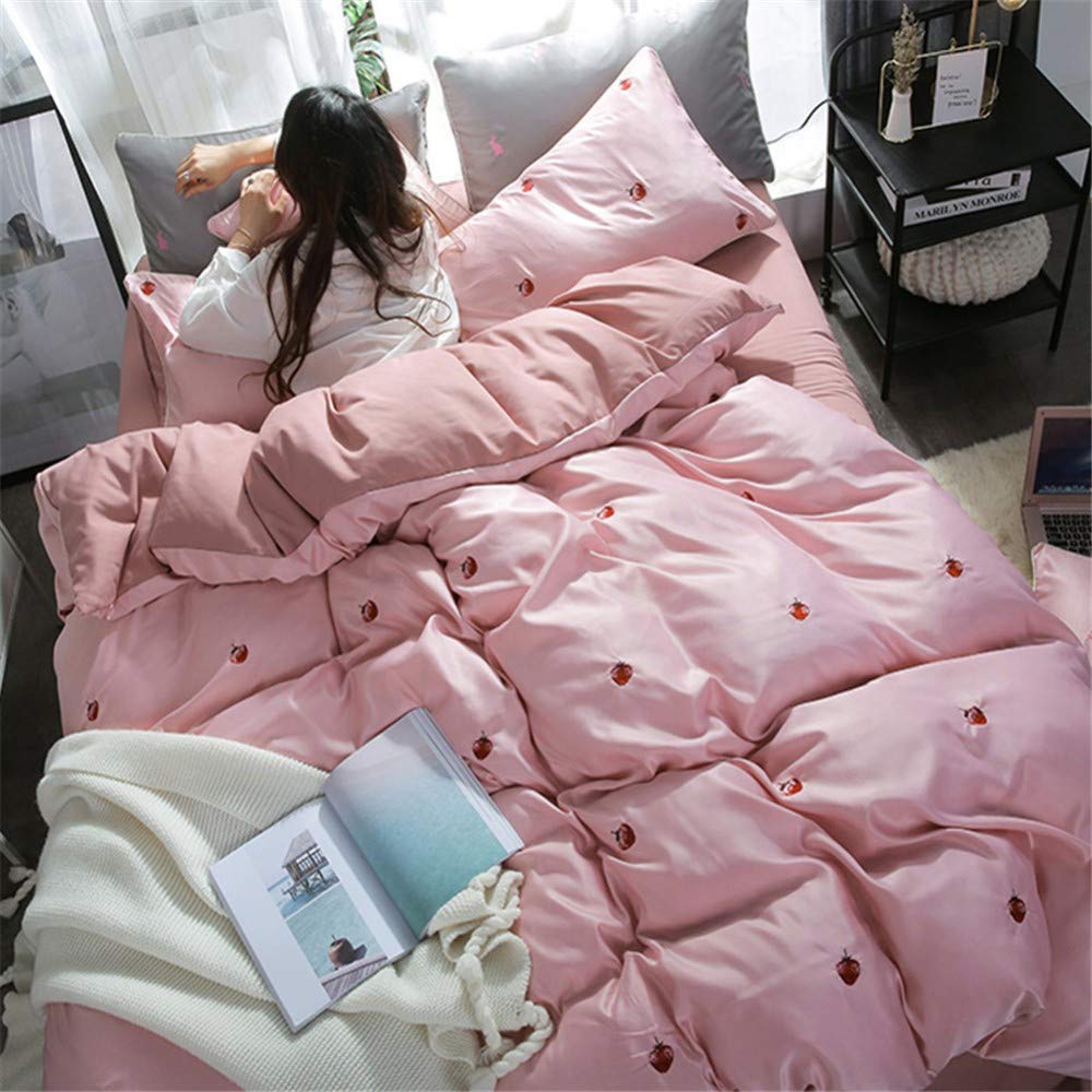 Draps en soie pour femmes 2m rose ensemble de lit frais de princesse quatre pièces