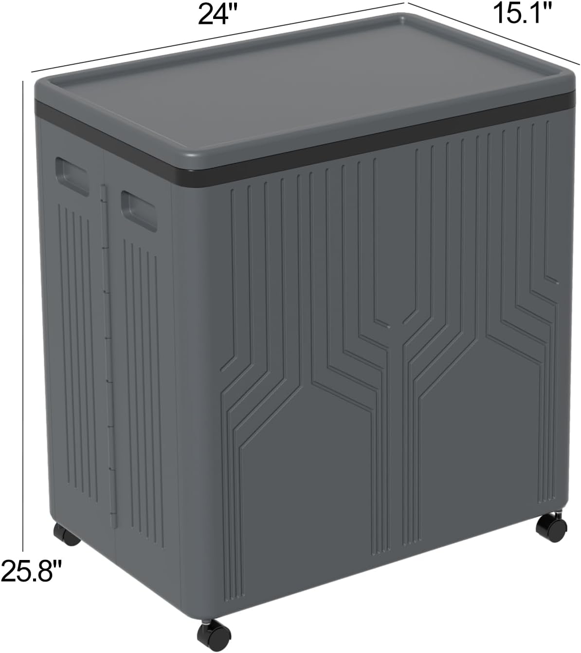 Kiddream 120 L Large Plastic Laundry Hamper with 2 Sections, Collapsible Laundry Hamper with Lid and Wheels, Grey