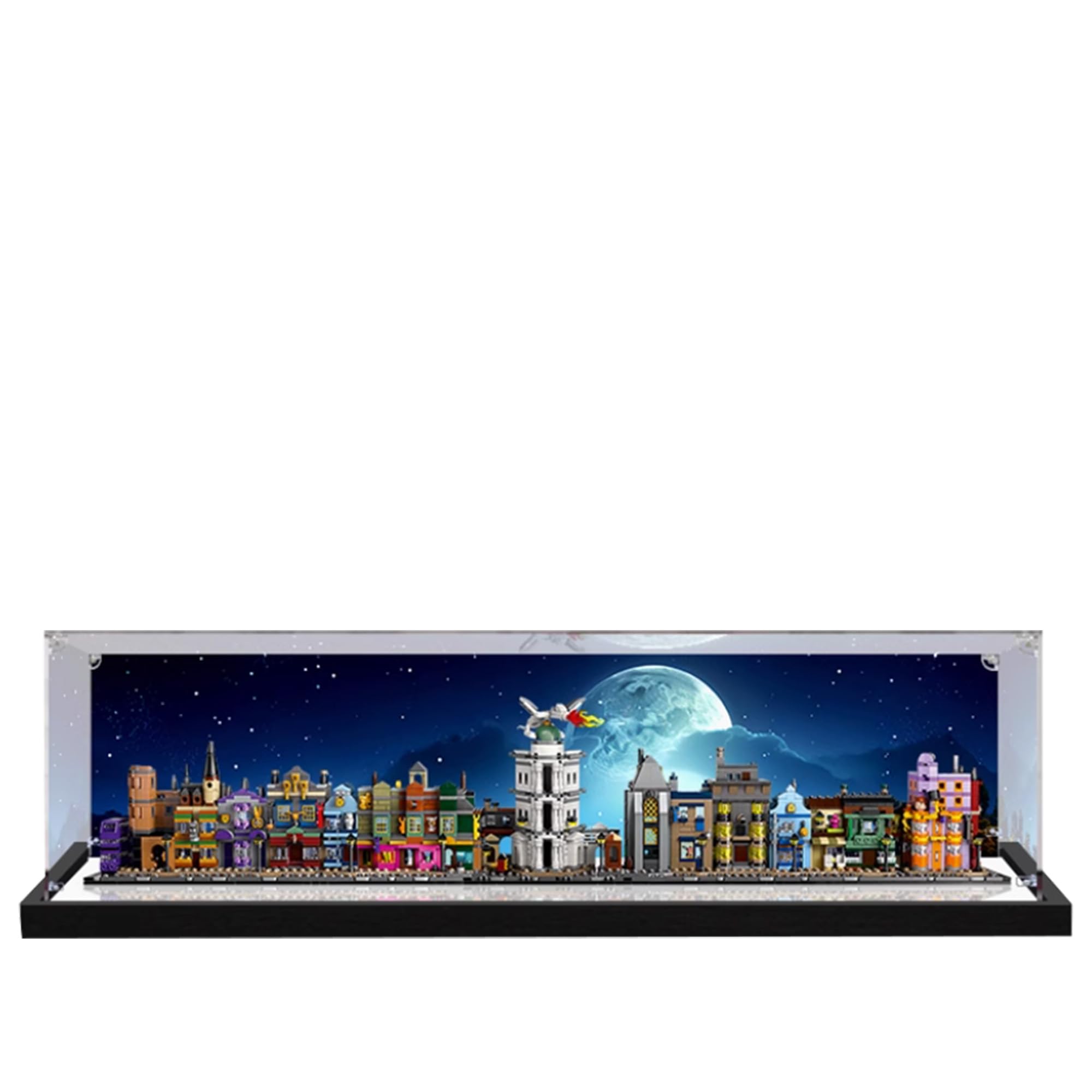 QIXINDGYH Acrylic Display Case for Lego 76444 Diagon Alley, Clear, Dust-Proof, Black Base