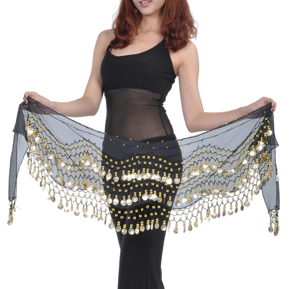 Cintura Danza Del Ventre NIMUDU - Chiffon Con Monete, Verde, Taglia Unica, Per Costume - Foto 1