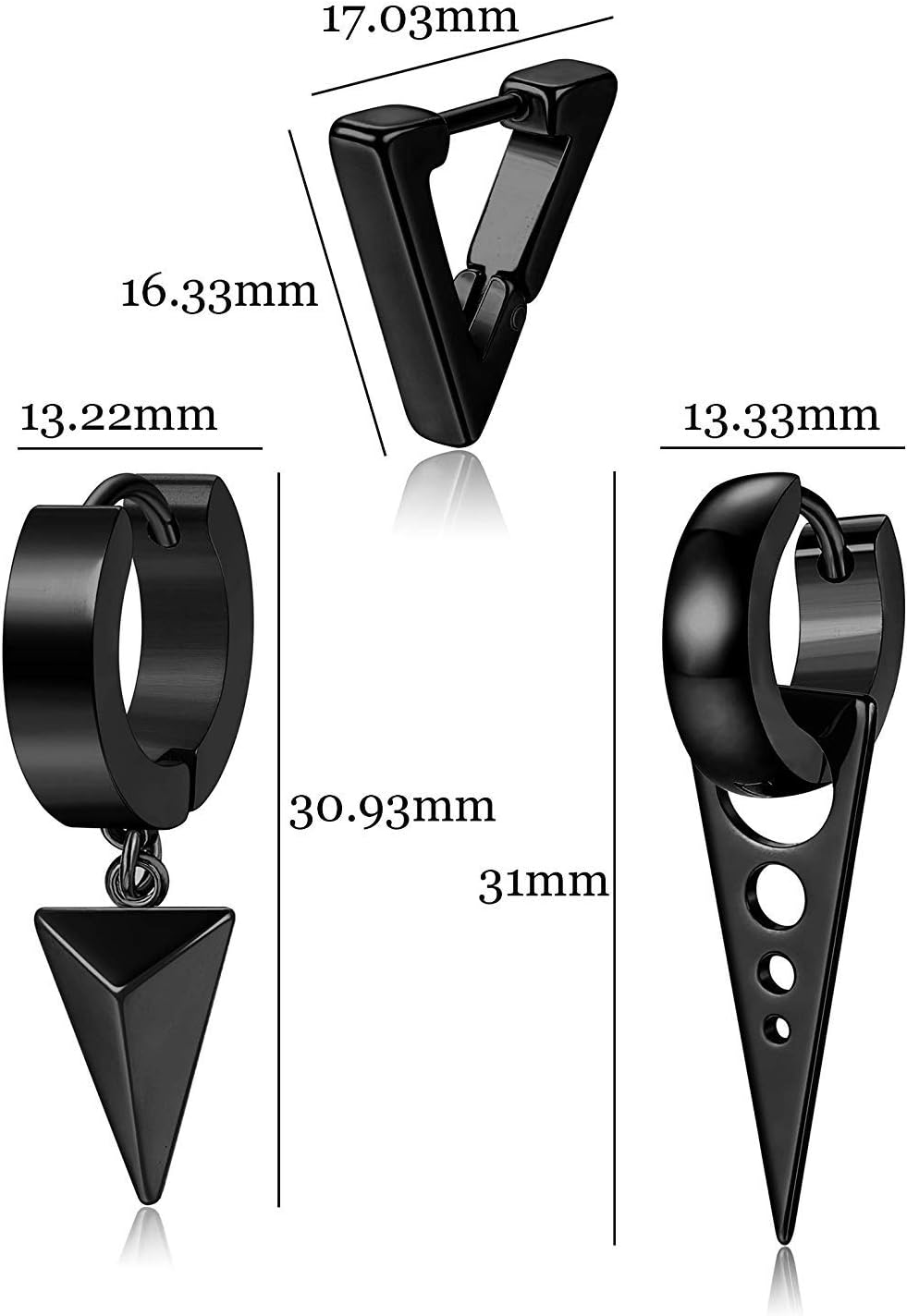 YZstyle Men's Women Punk Stainless Steel Kpop Triangle Shape Design Huggie Hoop Earrings set,Thanksgiving New Year Wedding Gift - Image 2