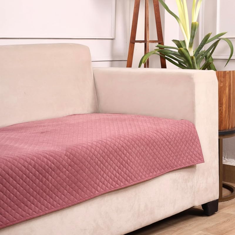 YUKU Premium Quilted Velvet Sofa Cover for 2 Seater Sofa | Peach Color with Plain Design | Soft, Washable & Durable Sofa Protector for Living Room-image-39