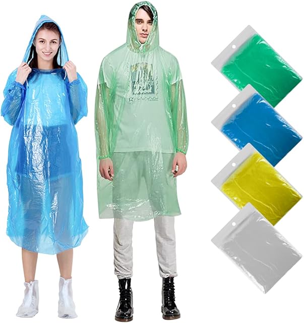 Gadom Disposable Rain Poncho for Adults and Kids, 4Pcs/6Pcs Emergency Rain Coat Rain Poncho Adult Waterproof Rain Coats with Hood and Sleeves for Kids Men Ladies