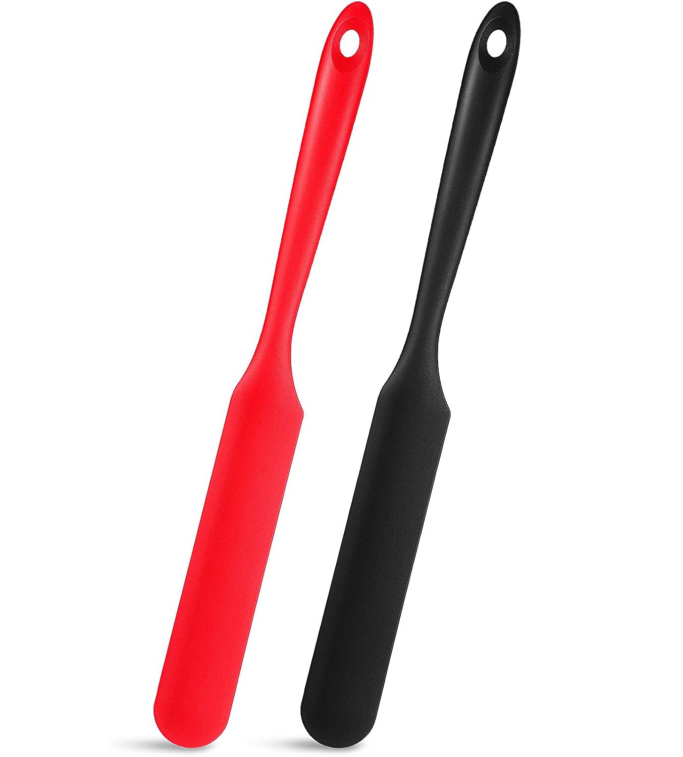 2 Pieces Long Handle Silicone Spatulas, Non-Stick Rubber Scraper, Silicone Scraper for Jars, Smoothies, Blenders, for Cooking, Baking, Mixing, Versatile Kitchen Tool (Pack of 2, Black+Red)