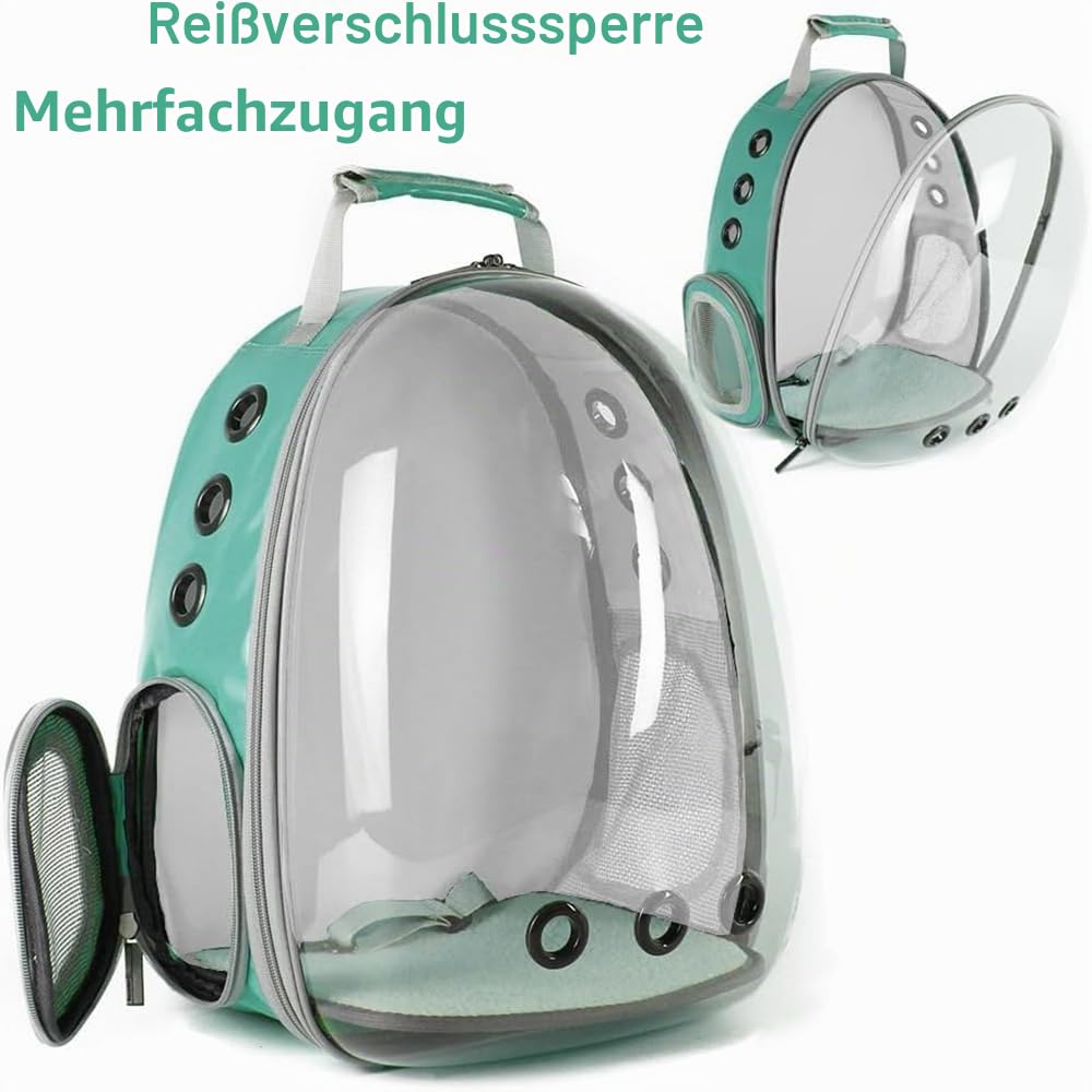 Vogel-Rucksack, Weltraumkapsel, Astronaut, transparent, klares Sichtfenster, Vogelreisetasche, Rucksack mit stehender Sitzstange, Futterbecher
