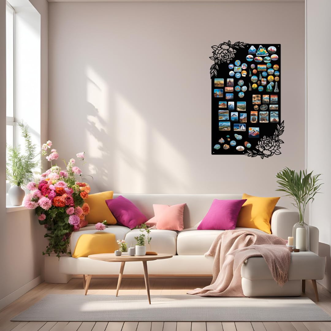 Pizarra Magnética - Tablero magnético con diseño de rosas - Ideal para imanes y notas - Pizarra magnética para escribir - incl. kit de montaje - Negro - 50x80 cm