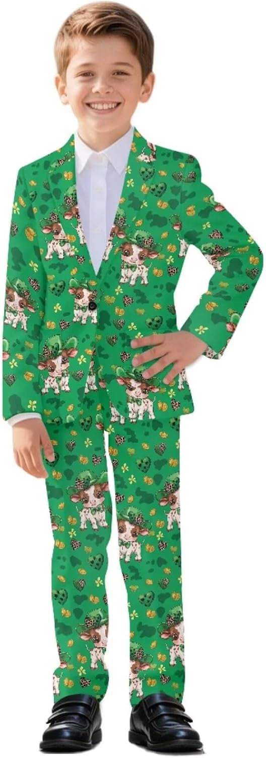 Boys Formal Slim Fit Tuxedo, 2 Pieces Suits Lapel Blazer Jacket and Pant with Adjustable Waist Size 5-14 Years