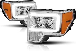 PM PERFORMOTOR PMHL-F150-0914-CLB-P-CA Chrome Housing amber Corner with C Shape 3D LED DRL Headlight Replacement Compatible with 09-14 F150