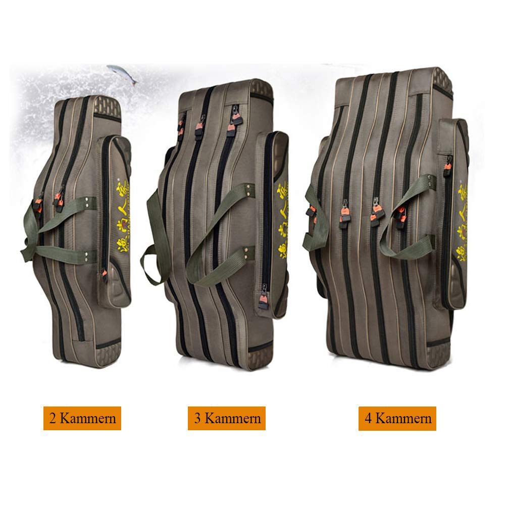 TentHome Angeltaschen Rutentaschen 2-5 Kammern Rutenfutteral Angelkoffer Angelrutentasche 2-5 Fächer Angelrute-Rolle Tasche für Angeln, Seefischerei, Eisfischen, Camping 90cm, 4 Kammern