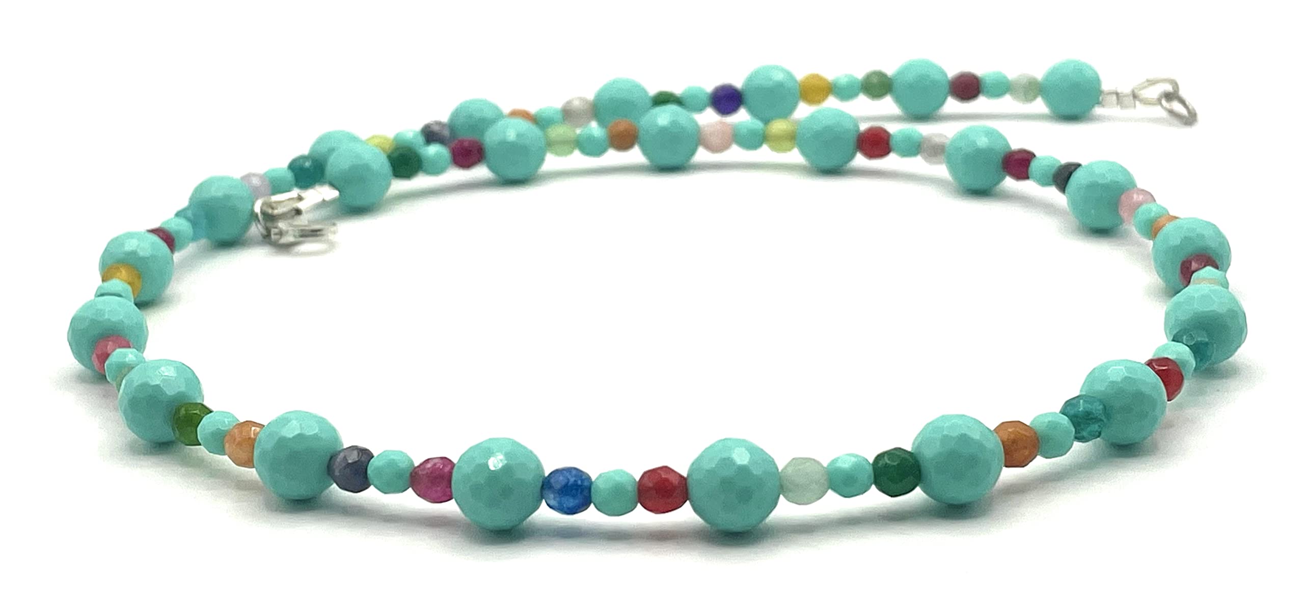 Collana con Turchersi e Giada Colorata, Girocollo in Argento 925, Gioielli Boho, Bijoux Estate, Pietre Dure Naturali, Made in Italy