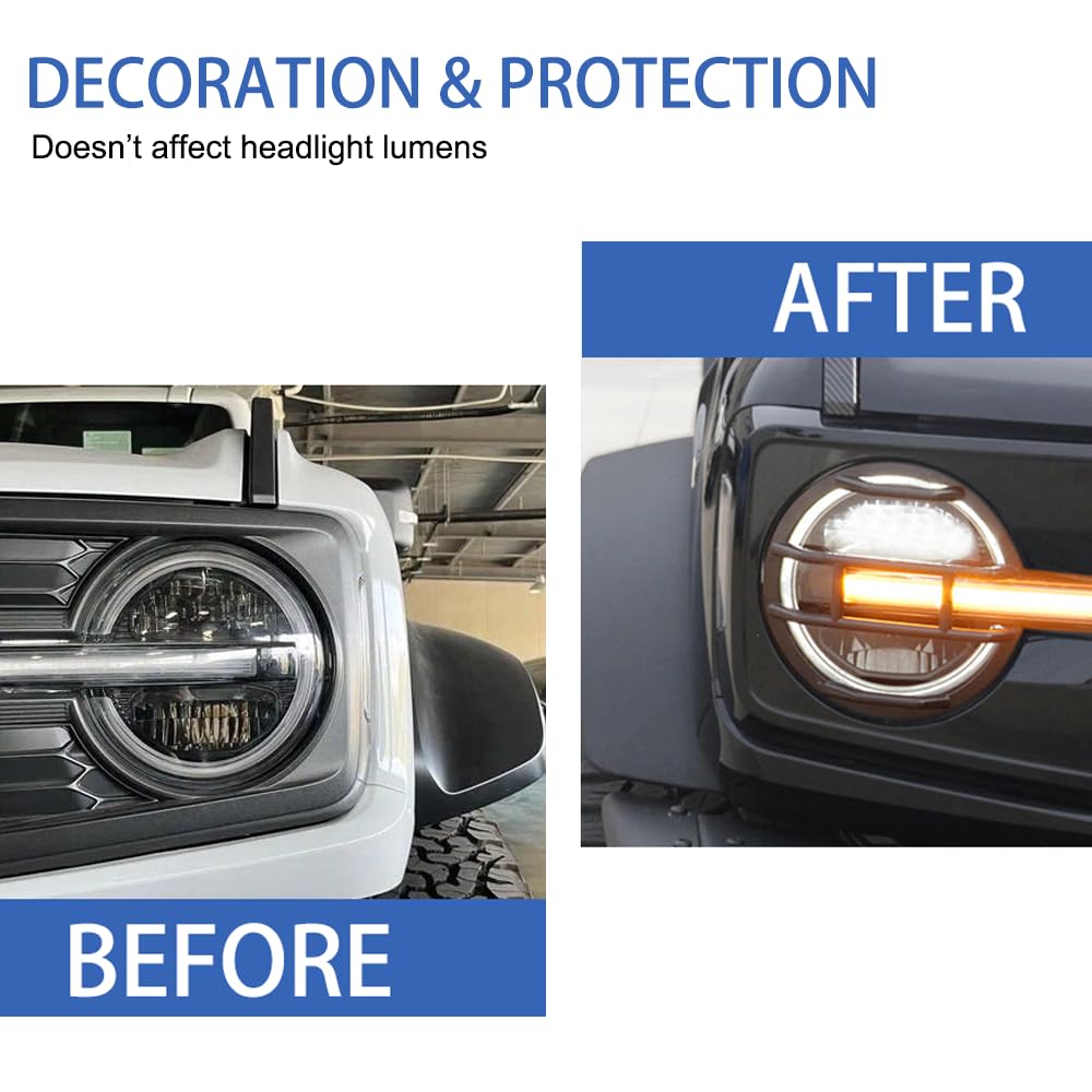 FSYHKJ Front Headlight Guards Trim Protector Cover for Ford Bronco 4-Door 2021-2024 Exterior Headlamp Guard Kit Accessories (Golssy Black)