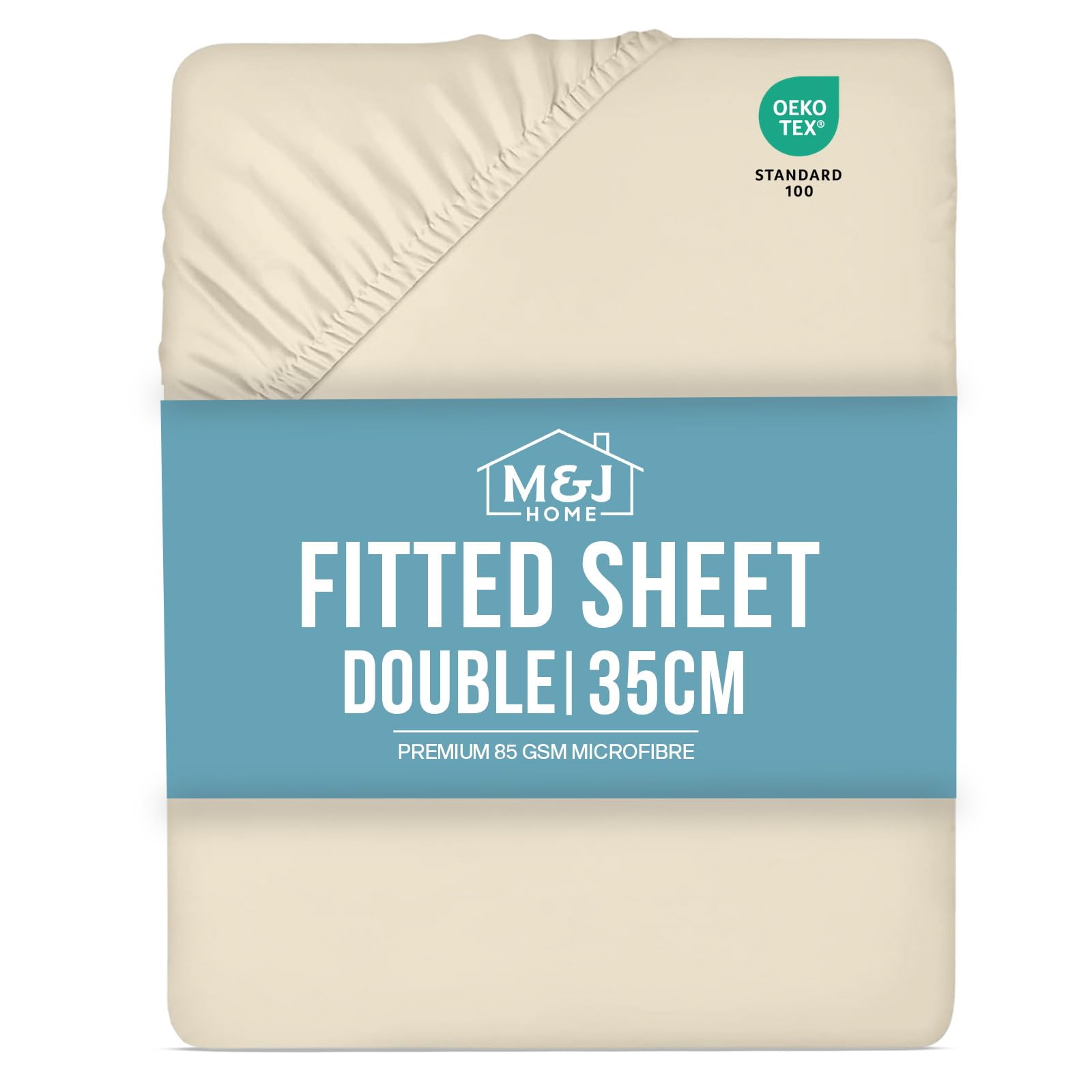 M&J Home Double Bed Fitted Sheet Beige - Deep Pocket 35cm - 85GSM Microfibre - Easy Care Machine Washable - OEKO-TEX Certified