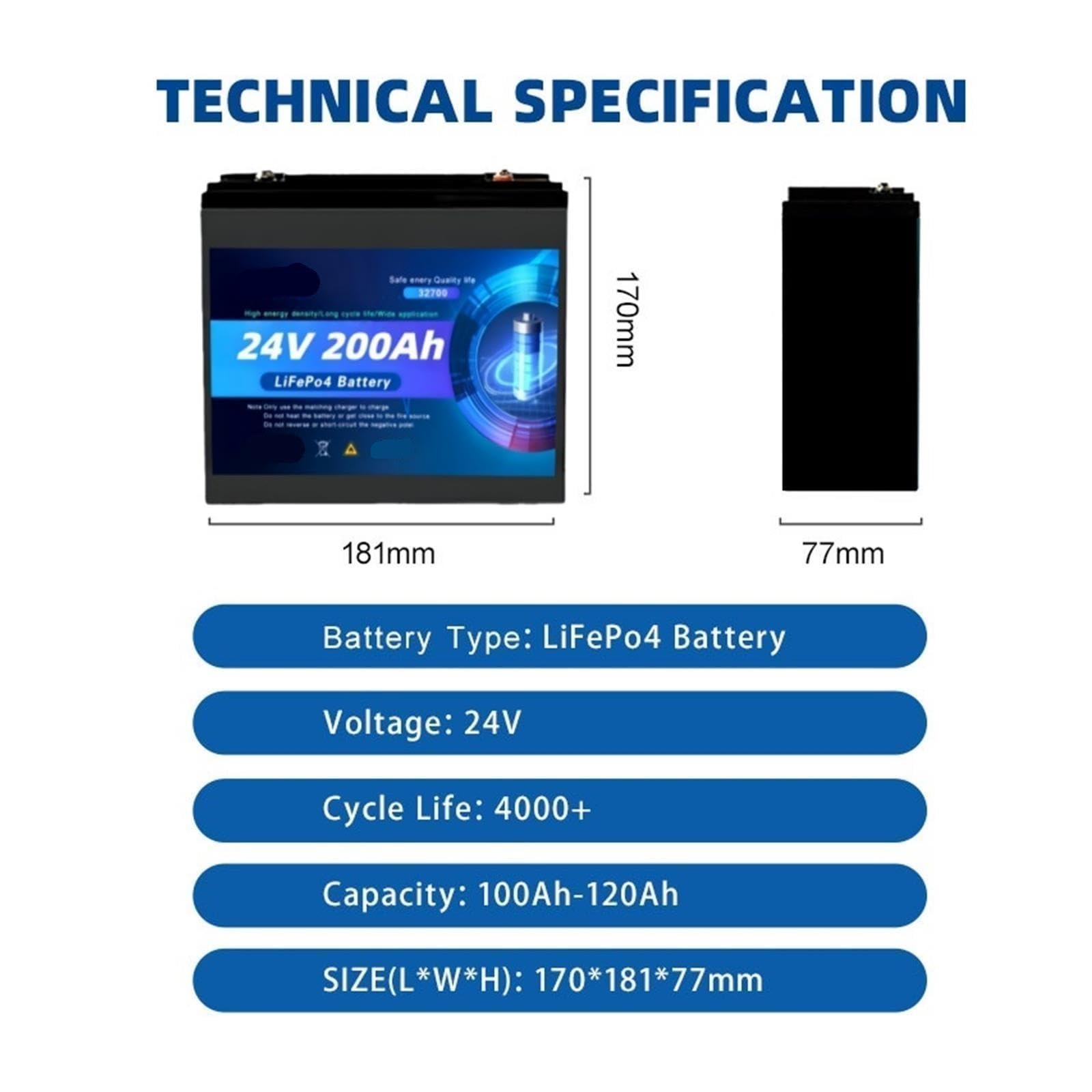 Batería de 24 V Equipada con BMS Recargable de 200 A