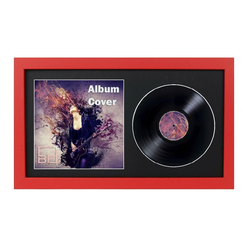 12" / 10" / 7" Double Vinyl LP Record and Album Cover Frame BLACK Mount Memorabilia Wall Display (Red, 35L x 19Wcm 7" Vinyl)
