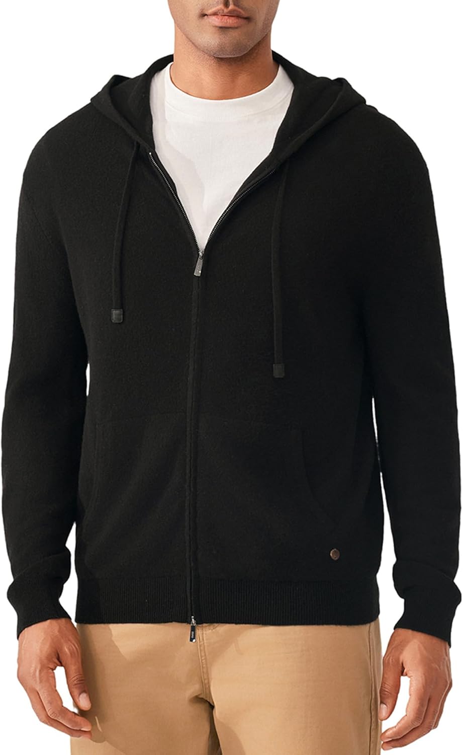 KVSS Men's Machine Washable 100% Pure Cashmere Zip Up Cardigan Hoodie, Sweater for Mens with Pockets from Inner Mongolia