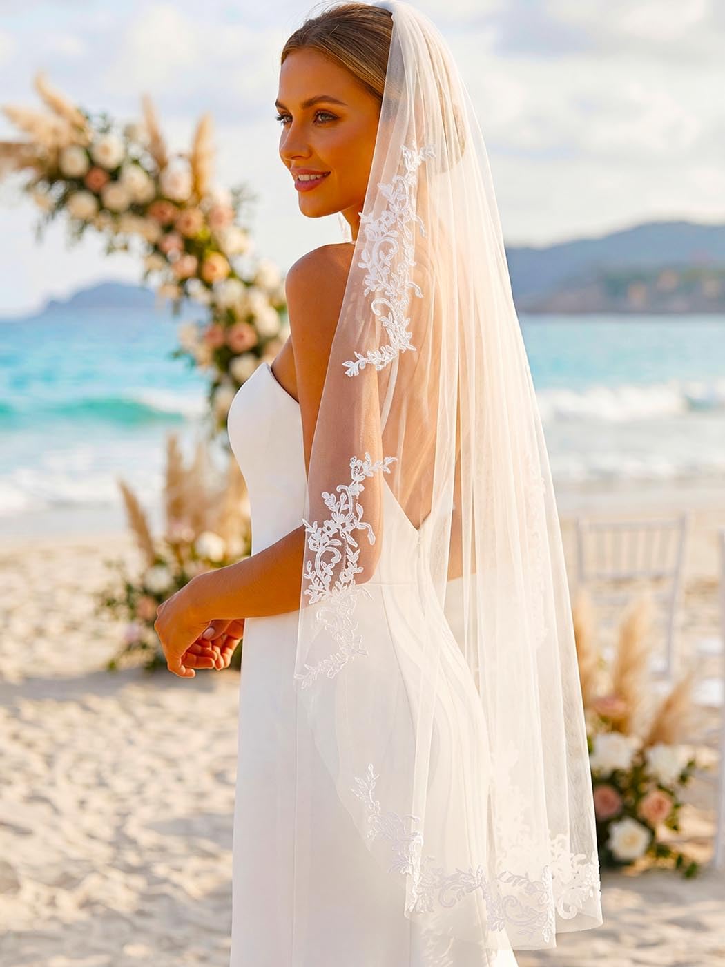 Short Lace Veils for Women Wedding Bridal Veil