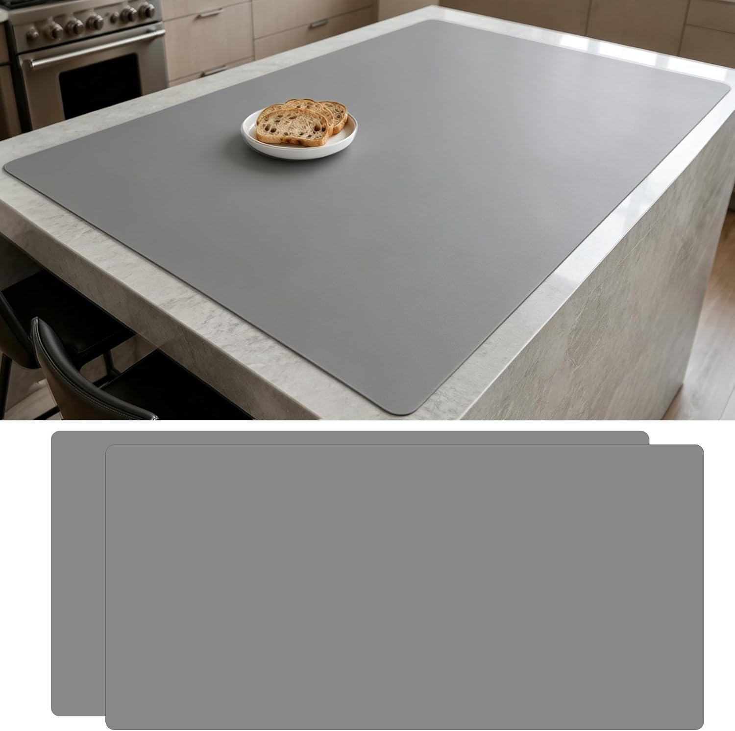 2Pack Large Silicone Mats for Kitchen Counter, 48''x32''(120cmx80cm) Heat Resistant Mat for Kitchen Island, Waterproof Multipurpose Countertop Protector, Light Gray