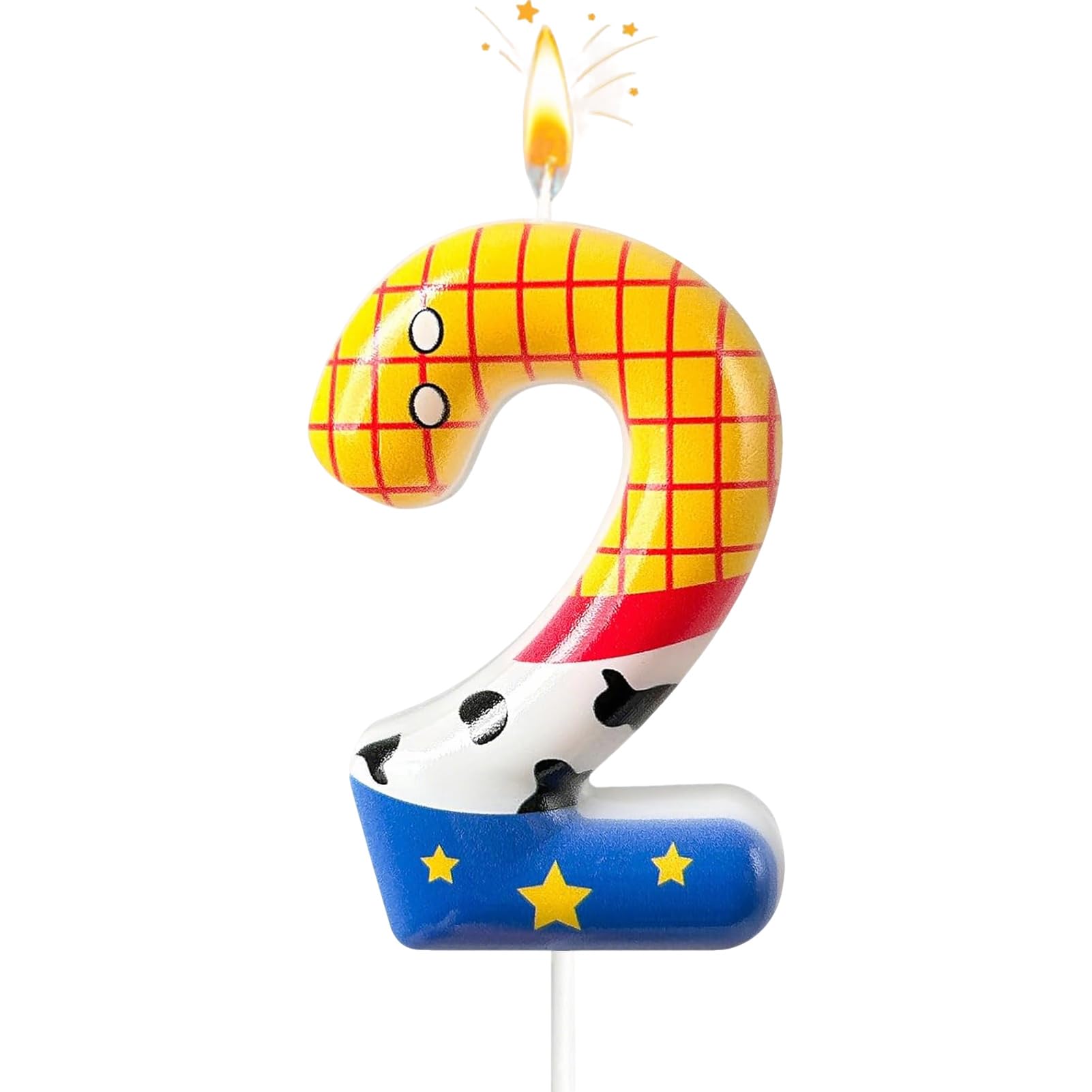 Cartoon Story Number Candle for Birthday Cake, Cute Toy Theme Cake Decoration, Yellow Blue Cake Topper for Boys Girls Party Celebration (2 Candle,Cartoon) — image 1
