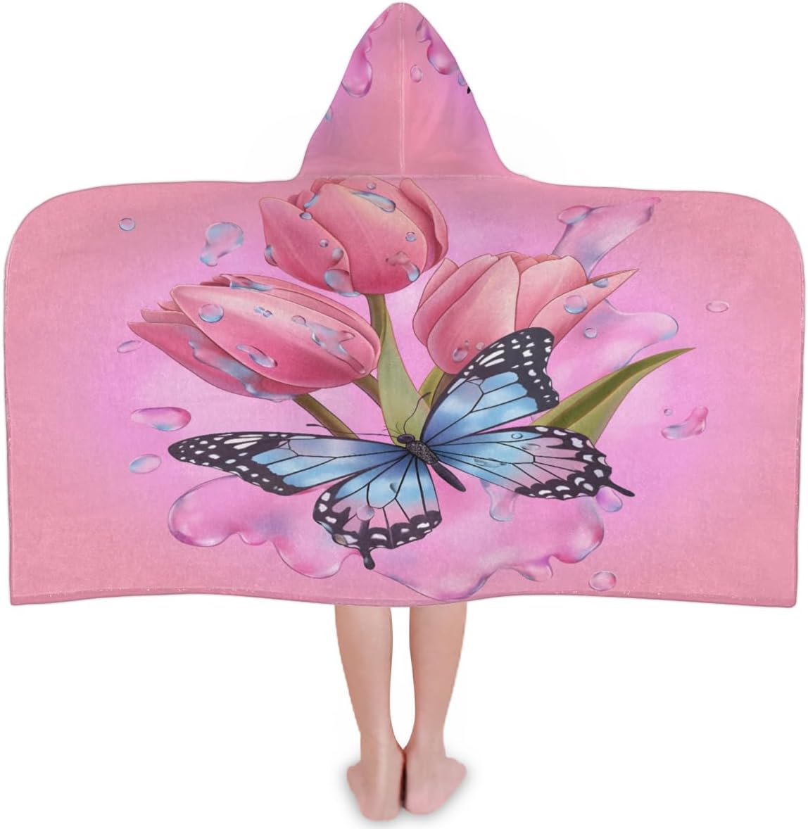 Pardick Kids Bath Towel Plant Butterfly Beach Towel with Hood Pool Cover Up for Girls Boys Soft Absorbent Hooded Bath Towel Toddler Towels for Beach, Pool