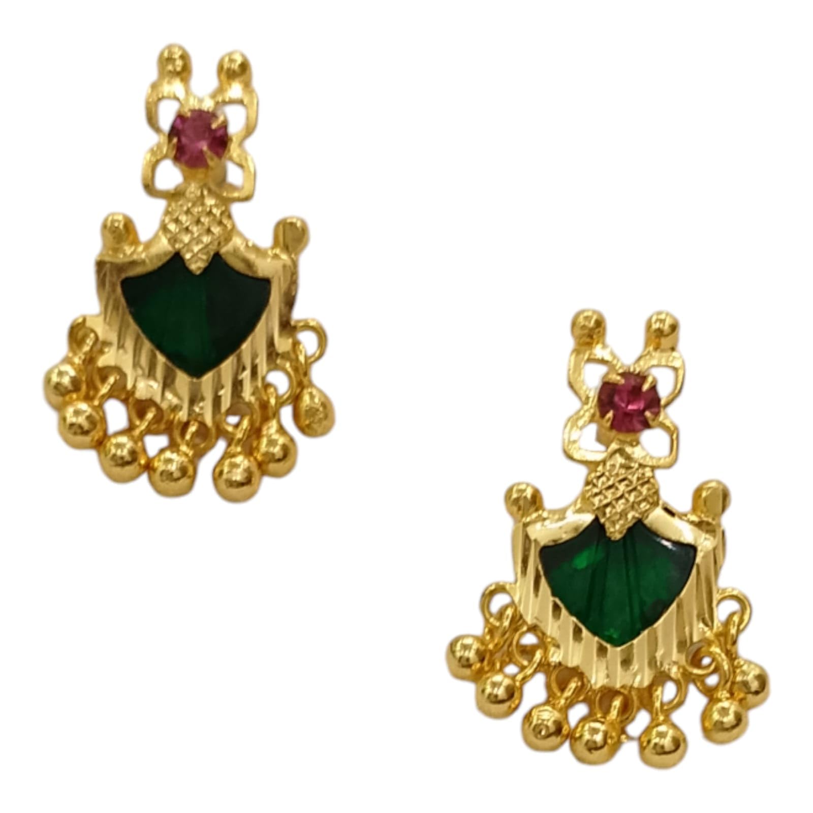 ESHIP Palakka Stud with hanging balls | Kerala Traditional 22k Gold Plated Green Palakka Stud | Classic Studs for Womens and Girls, Diwali Special | (B0DFD1K11D) Amazon Price History, Amazon Price Tracker