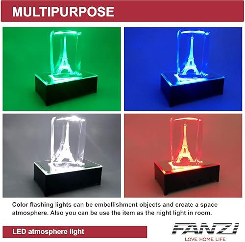 Miniatura 4 de FANZI Base de exhibición de luz rectangular LED para cristales Soporte de exhibición de luz de arte de cristal Lámpara de adorno de luz LED 3D -