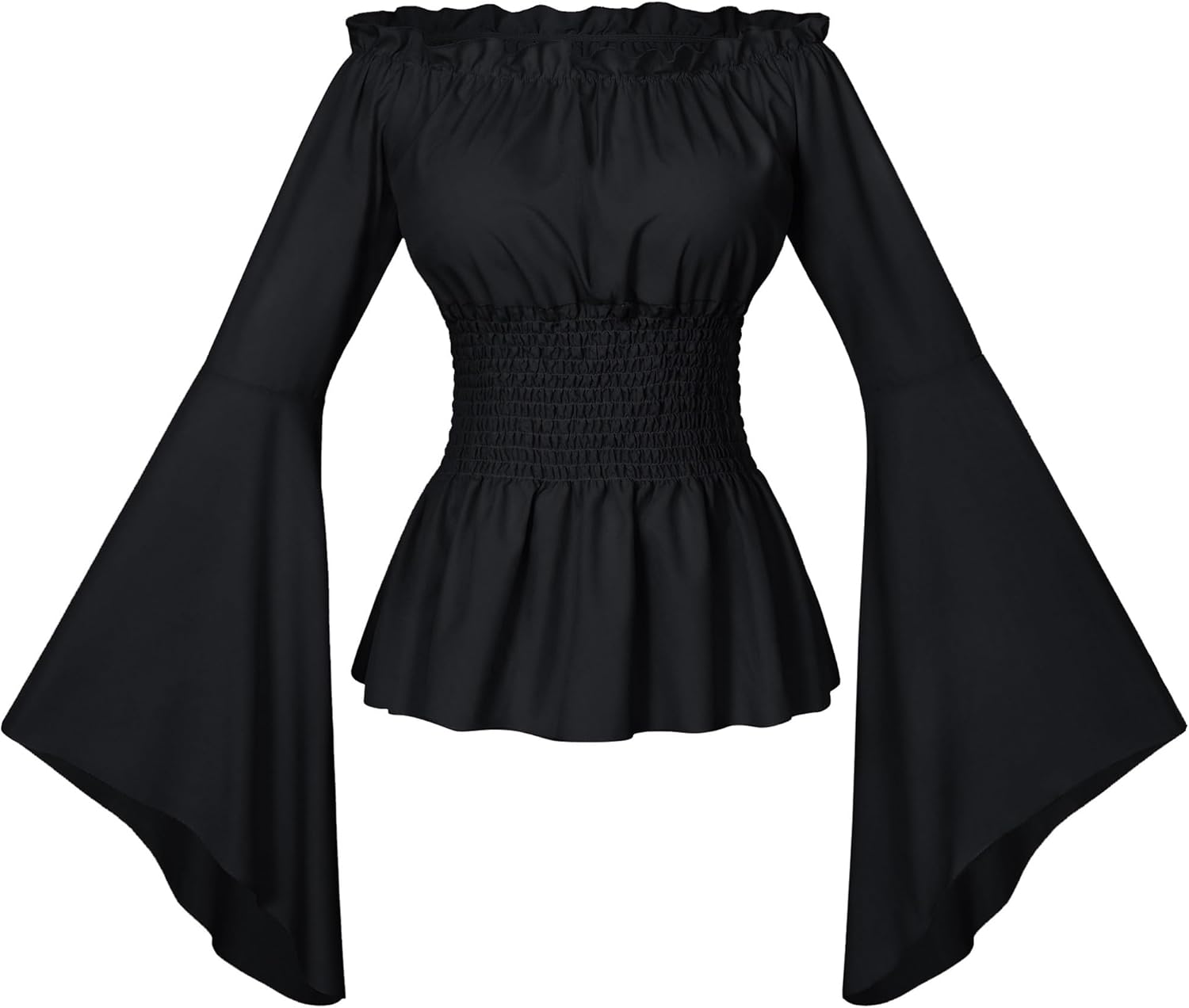 Irtysh Womens Renaissance Victorian Peasant Ruffle Smocked Waist Boho Pirate Shirt Blouse Cosplay Costume - Image 2