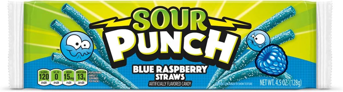 Sour Punch Blue Raspberry Straws 4.5oz Tray (Pack of 6)