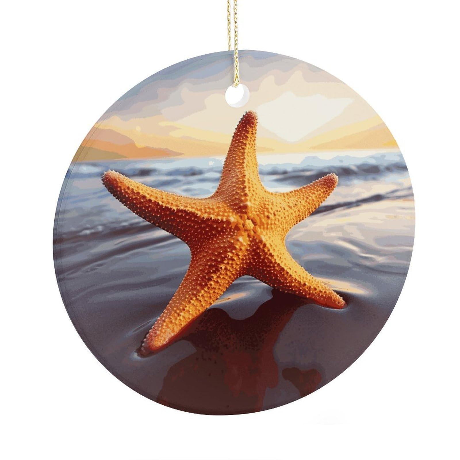 Adfgyerh Style Starfish Ceramic Circular Pendant,2.9 Inch，Hanging Ornament，Gift Exchange Idea Round Ceramic Ornament,For Mom And Daughter，For Home Indoor Outdoor Decor.