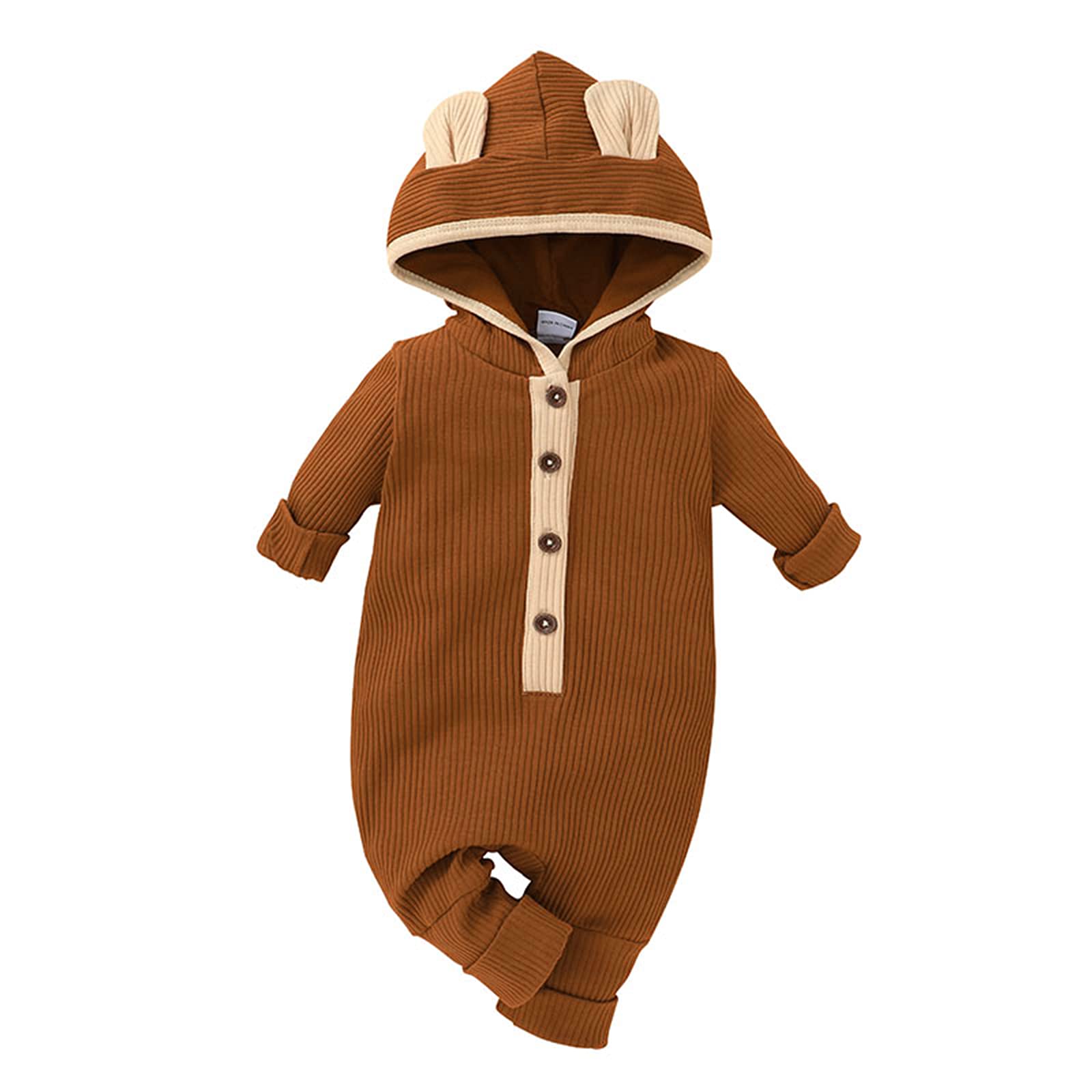 Yccutest Unisex Newborn Romper Baby Girl Boy One-Piece Rompers Outfits Long Sleeve Hooded Jumpsuit Clothes (Dark Brown,6-9 Months)