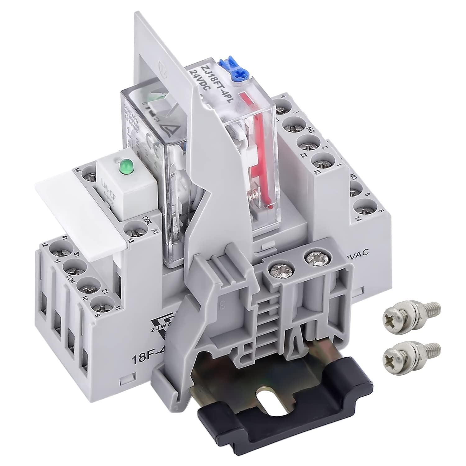 Electromagnetic Relay 24V Din Rail 5Amp Coil 14 Pin 4PDT Socket With LED Light, Test Button for PLC