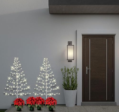 Miniatura 4 de Árbol de pared de Navidad de abedul blanco iluminado, LED para interiores y exteriores, 3 pies de alto, luces blancas cálidas, funciona con pilas,