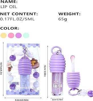 2Pcs Glitter Lip Gloss with Keychain and Beaded Phone Wrist Strap,Cute Clear Pink Honey Lip Gloss Set for Girls,Hydrating Fruit Flavored Tinted Girls Lip Oil Stain Long Lasting With Box Gifts