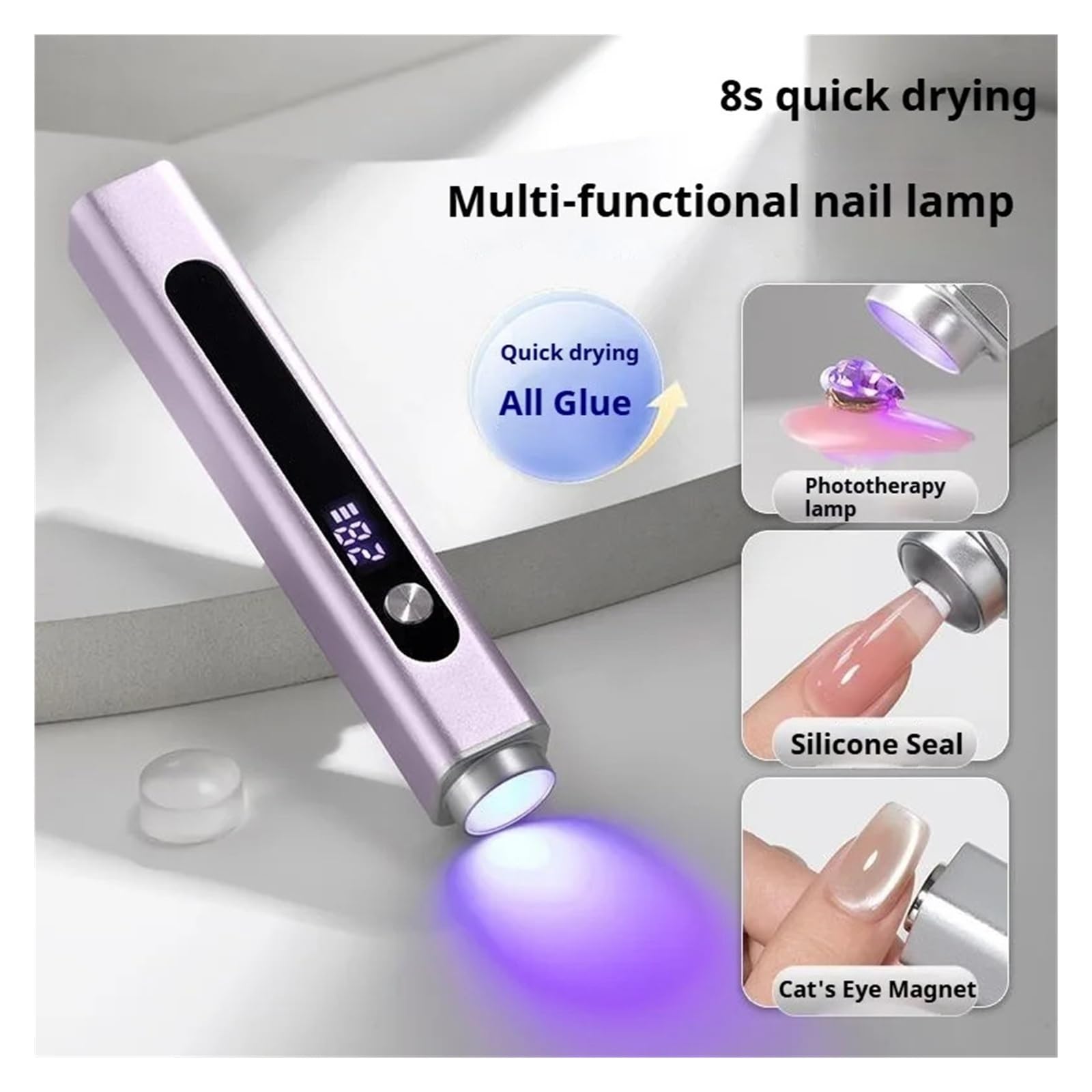 lámpara para uñas, Minilámpara secadora de uñas portátil UV LED metal, púrpura