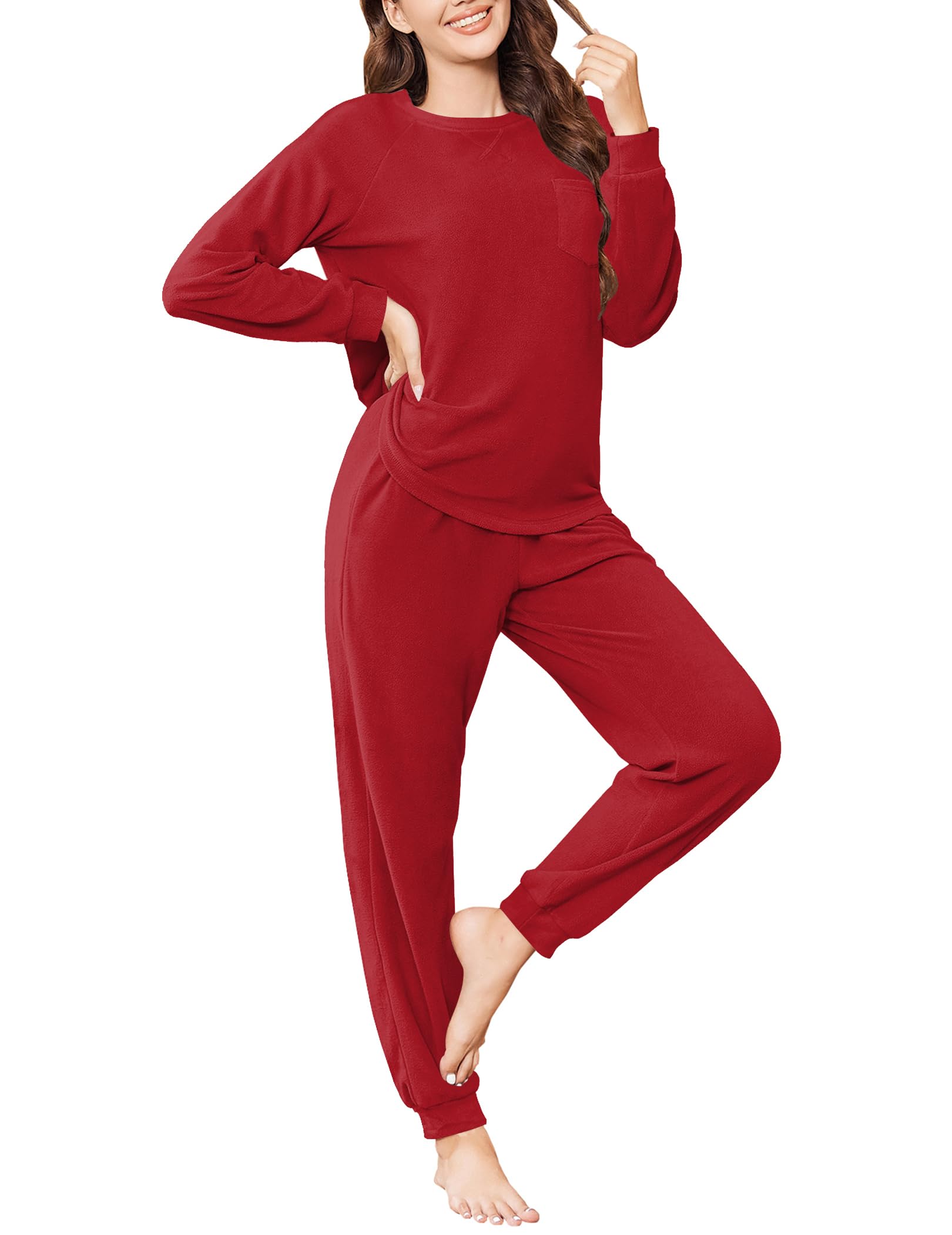 Womens Fuzzy Fleece Pajama Sets Long Sleeve Jogger Sets Comfy Sleepwear Loungewear with Pockets