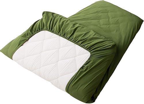 EMOOR Funda 100% algodón (sábana bajera elástica) para colchón de futón japonés EM-Color, QueenQueen, tamaño largo, color oliva, fabricado en Japón