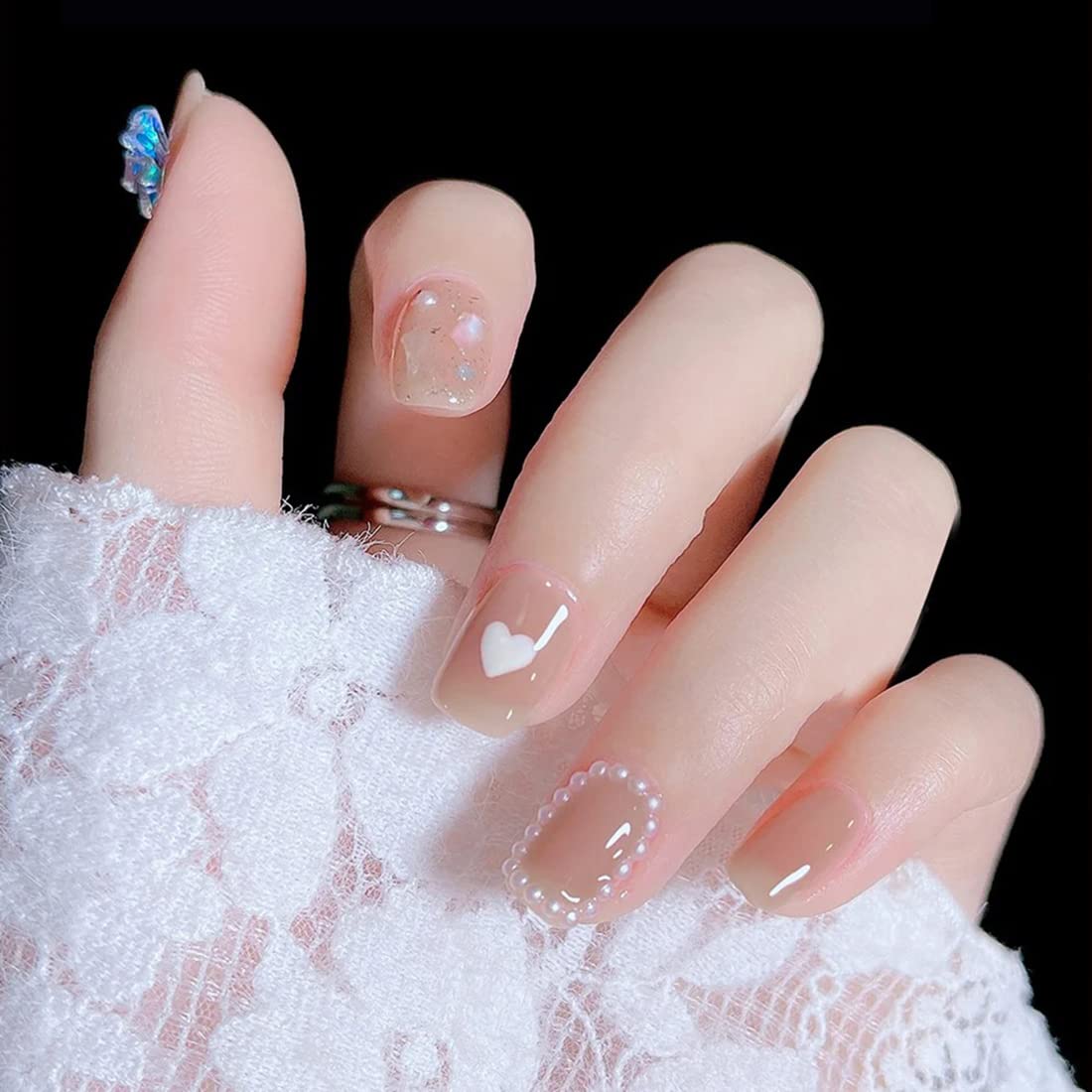 3D teen nude 24PCS Nude Square Press on Nails Full Cover Glossy Short Fake Nails with  Bowknot Pearl Heart Designs Nails for Women and Teen Girls Daily Wear :  Amazon.com.au: Beauty