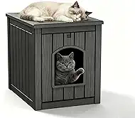 KAMABOKO Weatherproof Outdoor Cat House Resin Cat Shelter for Indoor/Outdoor Cats, Spacious Feral Cat Home with Easy Assembly, Stylish Design for Garden, Patio & Backyard，Black