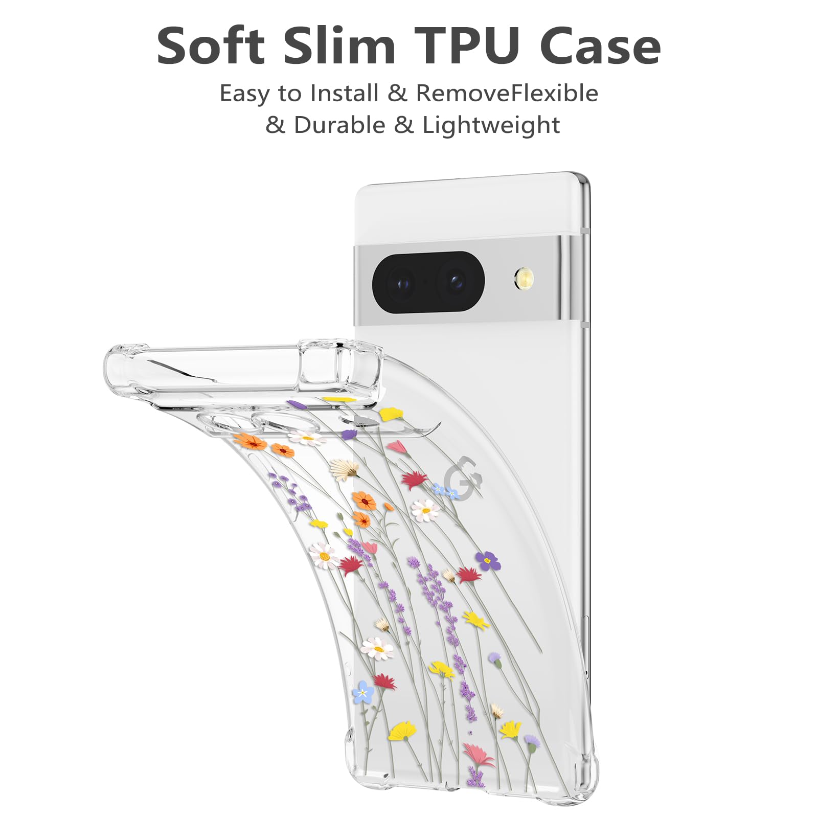 RALEAVO Compatible with Google Pixel 8a Clear Floral Case Girly Soft Slim Bumper Case with Flower Pattern for Pixel 8a-Purple - Image 4