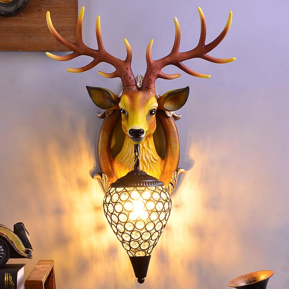 MIRC Lampada da Parete a LED con Corna Portafortuna Lampada da Parete Decorativa Testa di Cervo Creativo in Resina retrò nordica,AWallSwitch